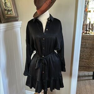 Zara Black Button-Down Dress NWT belt ( hat not included)